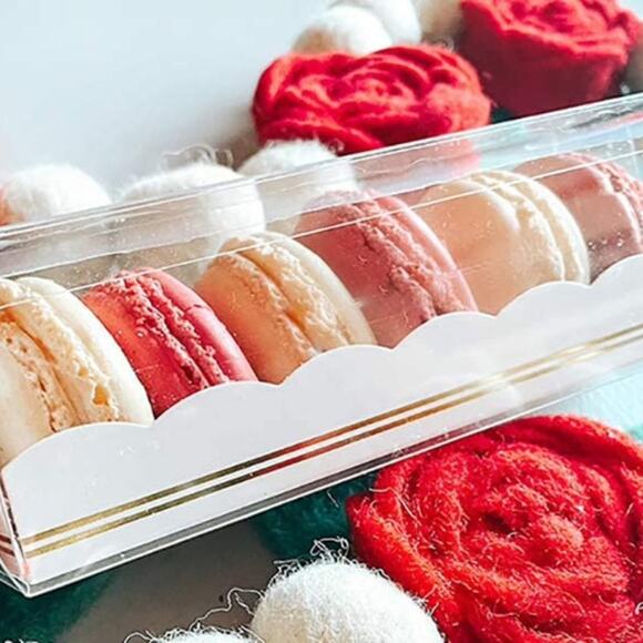 Macaron Boxes Set of 10 Clear with White Gold Tray Dessert Packaging 6.3x2x2 - Picture 1 of 10
